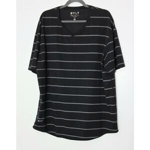 Bylt Basics T-Shirt Mens Size XXL Drop Cut V-Neck Gray Striped Lux Short Sleeve